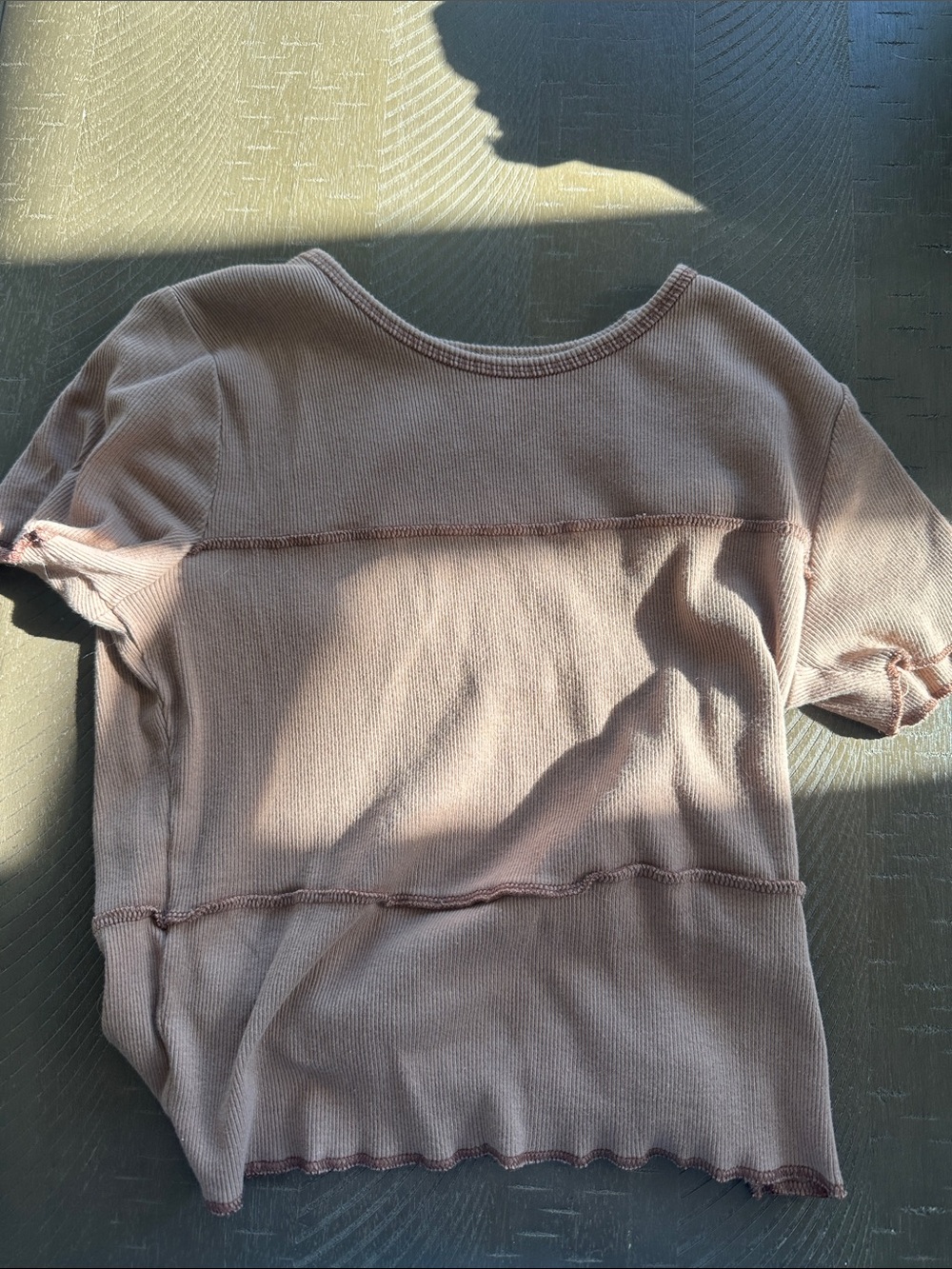Light Brown Ribbed Short Sleeve Top